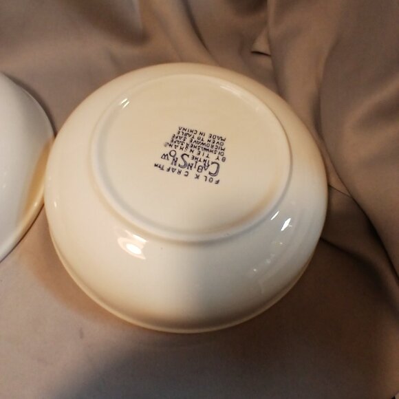 Folkcraft Cabin in the Snow Tienshan 2 Serving Bowls 9" Vintage Spongeware - Picture 7 of 10